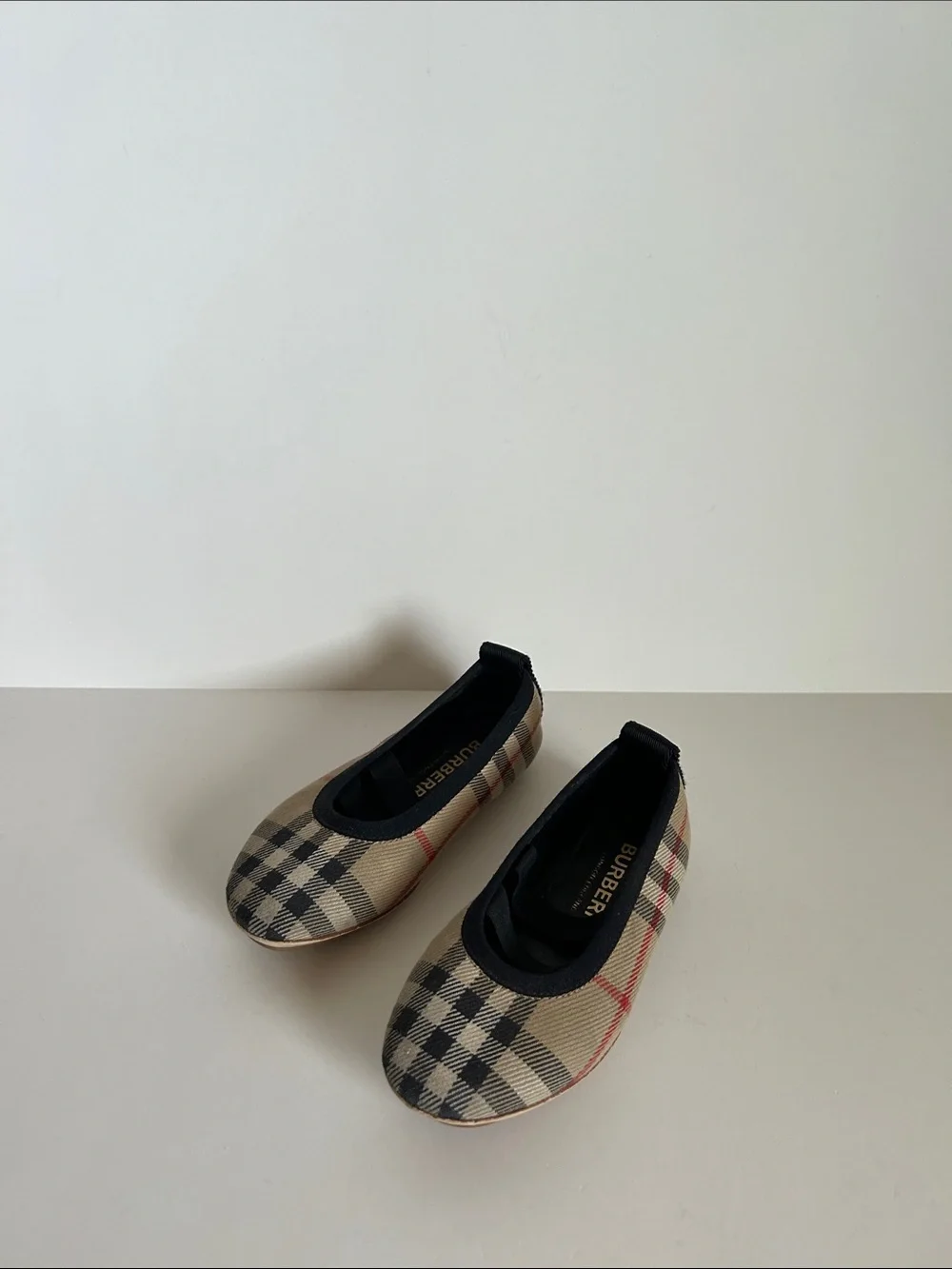 Burberry Kids Beige Check Slip-On Ballet Flats with Black Trim